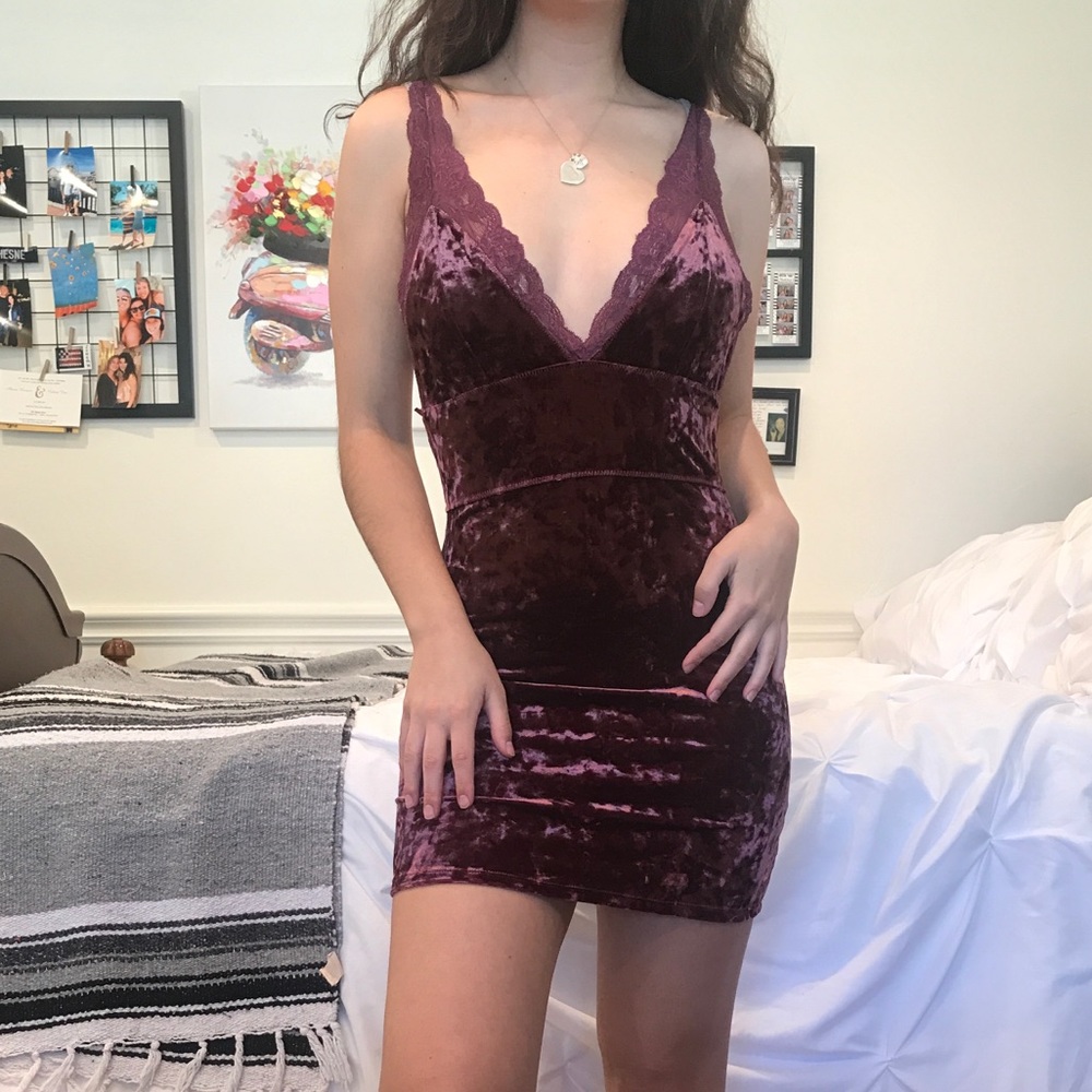 NWOT Free People Maroon Crushed Velvet Mini Dress